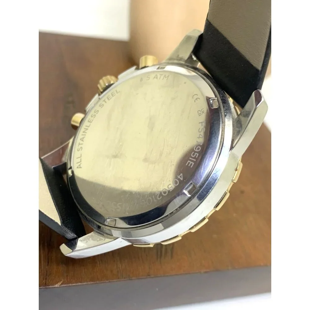Fossil Men's Watch FS4795IE Quartz Chronograph Silver Dial Black Leather 45mm